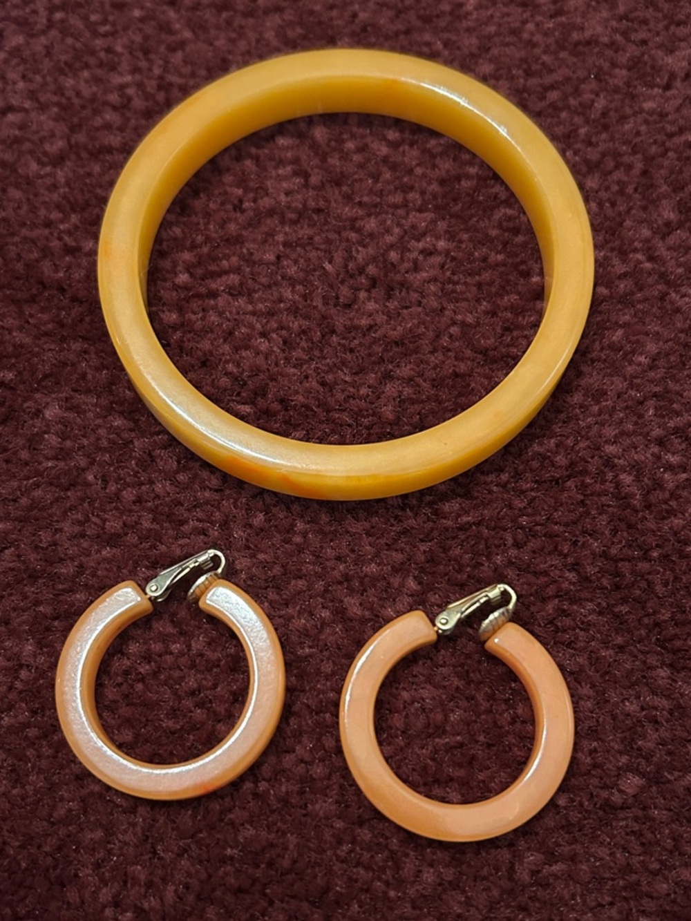 Vintage Orange Marbled Bakelite Set